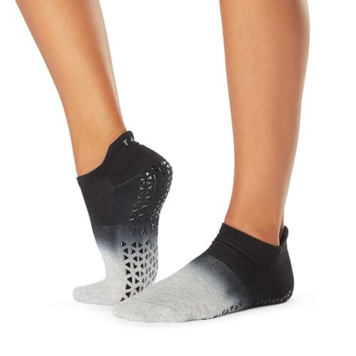 TAVI Savvy Pilates Socks - Grip Socks for Women made with Soft Cotton Blend, Non-Slip Grips, Heel Tab and Arch Band Support for Studio Performance, Wear for Yoga, Barre, Lagree - Ebony Ombre, Small