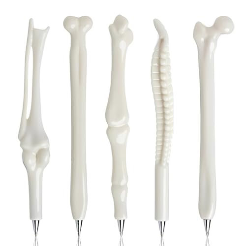 VAEIORP 5 Pcs Stylos Créatifs en Forme d'Os avec Encre Noire pour Infirmières, Médecins, Amis, Artistes, École, Bureau, Cadeau d'Anniversaire (0,5 mm)