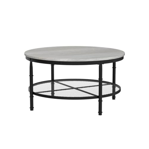 Best Choice Products 2-Tier 35.5in Round Industrial Coffee Table, Rustic Steel Accent Table for Living Room, w/Wooden Tabletop, Reinforced Crossbars, Padded Feet, Open Shelf, Raised Bottom - Gray