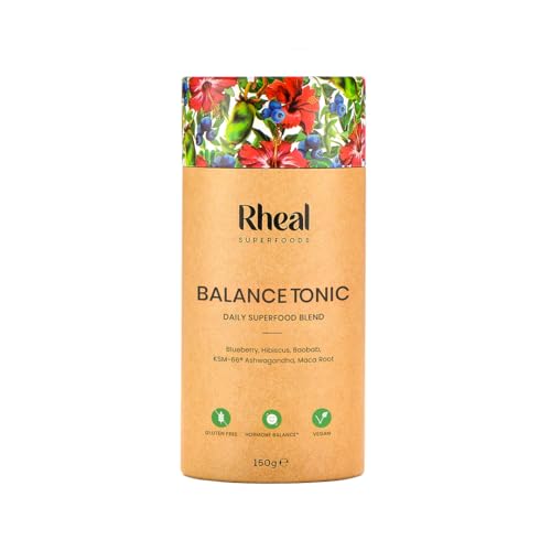 Rheal Balance Tonic, 150g (30 Servings), Women’s Health & Cycle Support Powder with 500mg KSM-66® Ashwagandha, Adaptogenic Superfood Blend for Stress Relief & Hormonal Balance
