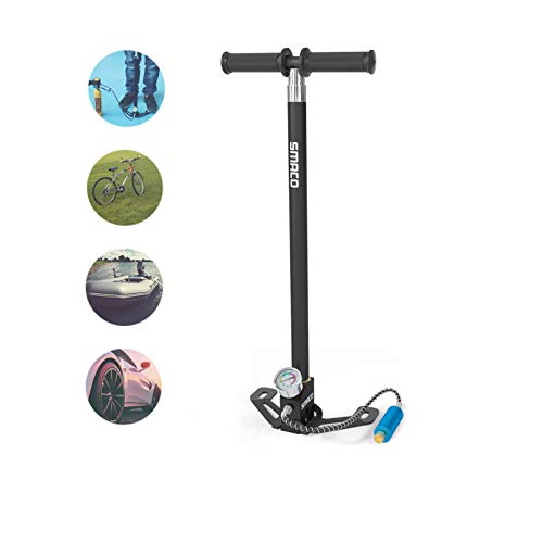 SMACO High Pressure Hand Pump 4 Stage Air Gun Rifle Filling Stirrup Pump 30MPa Stainless Steel Hand Air Pump for Paintball,PCP, Scuba Diving