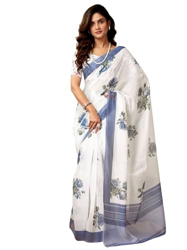 Image of Satrani Women's Chanderi Cotton Printed Ready To Wear One Minute Pre Pleated Readymade Saree with Unstitched Blouse Piece