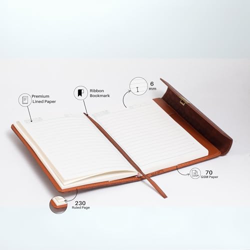 Image of AICA Personalized Name & Charm Leather Lock (Tan Brown) Diary � A5 Size 230 Pages with Combination Lock for Men & Women | Customized Planner Diary Office Birthday Gift Items for Women Girl