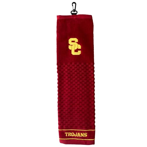 Image of Team Golf NCAA USC Trojans Embroidered Golf Towel Embroidered Golf Towel, Checkered Scrubber Design, Embroidered Logo
