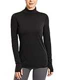 CRZ YOGA Women's Lightweight Long Sleeve Shirts Mock Turtleneck Pullover Lounge Workout Layer Tops with Thumbholes Black Medium