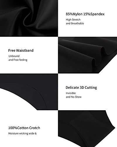 Sharicca Women Seamless Cheeky Bikini No Show Panties Ladies Invisible Breathable Hipster Soft Stretch Underwear 7 Pack (Black-7P08,S) #TOP1