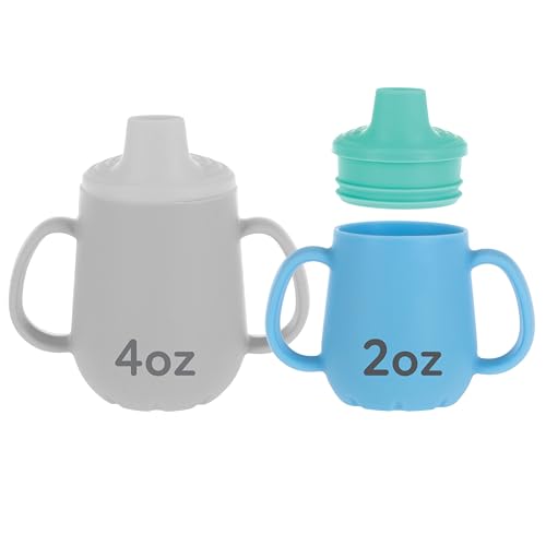 Image of Nuby First Training Cup - Silicone Cup with Free-Flow Spout and Easy-Grip Design - 2 oz - 6+ Months - Aqua and Blue