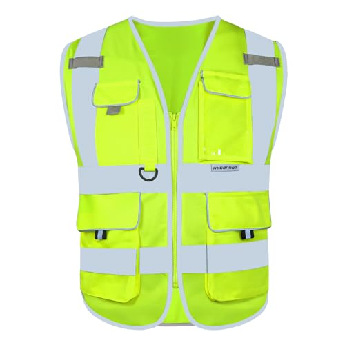 HYCOPROT High Visibility Safety Vest Hi Vis Reflective Security Construction Vests with Pockets for Men Women Safety Gear for Dog Walking, Meets ANSI/ISEA Standard Chalecos Reflectantes de Seguridad