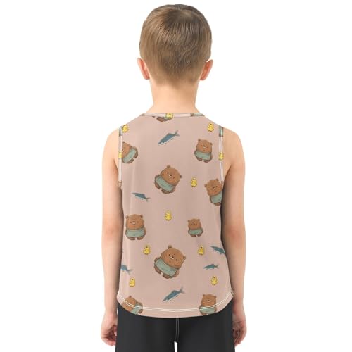 Bolaz Boys Athletic Quick Dry Tank Top Sleeveless Workout T Shirts Age 11-15,Brown Bear3