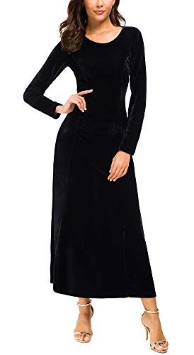 Urban CoCo Women's Elegant Long Sleeve Ruched Velvet Stretchy Long Dress (2XL, Black)