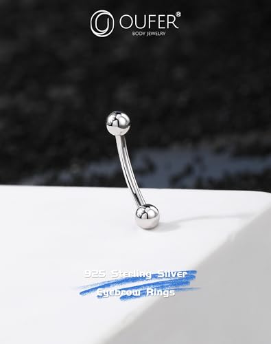 OUFER 925 Sterling Silver Rook Piercing Jewelry, Eyebrow Piercing Jewelry, Vertical Labret Lip Jewelry, 16G Curved Barbells, Eyebrow Rings, Daith Rook Earrings for Women Men-8mm2