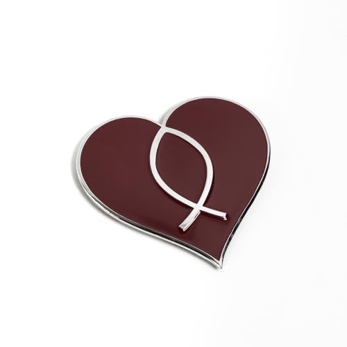 Image of Chrome Metal Christian Jesus Fish and Heart Car /Auto /Truck 3D Emblem Badge Decal - Universal Fit (Red)