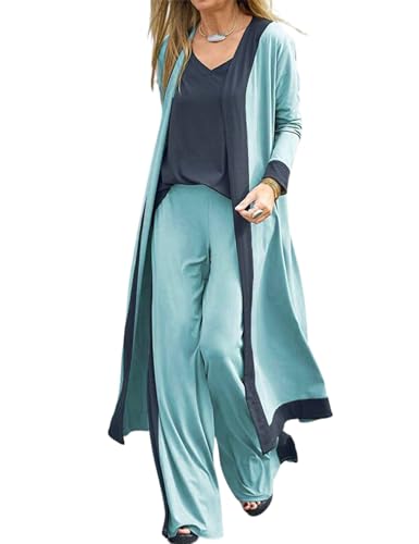FindThy Women’s 3 Piece Pajama Sets Long Sleeve Open Front Loungewear Long Cardigan Outfits