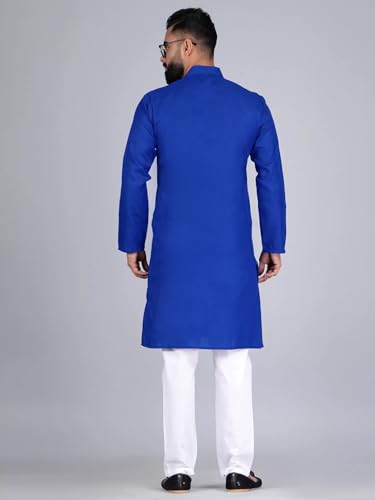 Image of Pinkmint Kurta for Men Cotton Mandarin Collar Long Sleeve Soild Traditional Kurta Festival Kurta