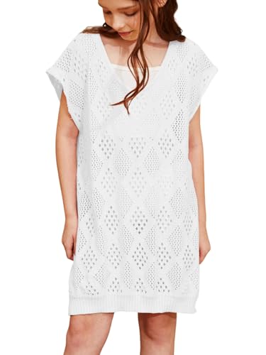 Girls Summer Bikini Coverups Crochet Swimwear Cover Up Split Hem Beach Dress 5-14 Years2