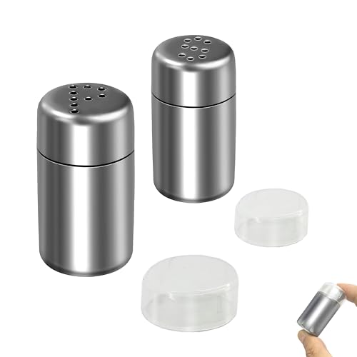WENXINWIN 2 Stück Mini Salzstreuer für Unterwegs 5ml Edelstahl Salzstreuer Klein mit Deckel Camping Salz und Pfefferstreuer Klein Geeignet für Restaurants Camping und Grill im Freien