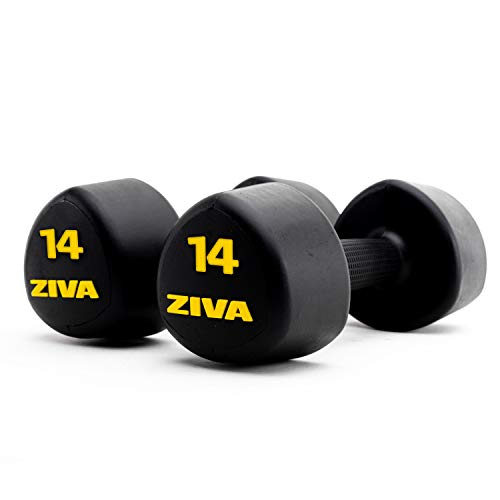 Ziva Virgin Rubber Steel Tribell Dumbbell Pairs - Odorless, Ergonomic Non-Slip Comfort Grip - Exercise Weights For Core And Strength Training - 14Lbs Pairs, Black #TOP15