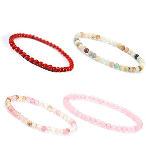 KIKILA 4mm Mini Gemstone Energy Bracelets Crushed Stone Beaded Bracelet Natural Stone Charm Beaded Small Couples Bracelets for Women Cover