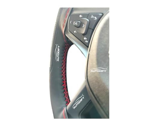 Image of Black with Red Stitch Leather Steering Wheel Cover Universal Fit, Anti-Slip, Breathable, Comfortable Grip, Durable & Stylish for Cars Easy Install Long Lasting ProtectionNon SlipDesign.