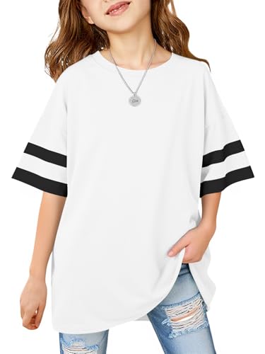 Girls Oversized T Shirts Kids Summer Striped Short Sleeve Tops Casual Crewneck Tees 5-14 Years