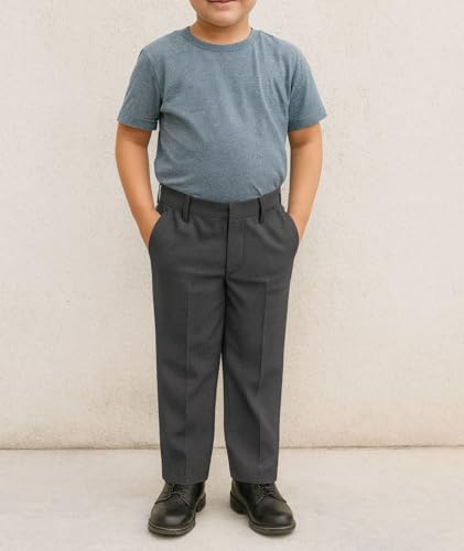 Image of School Uniform Dark Grey Trousers for Boys and Girls, Formal Regular-Fit School Pants, Comfortable, Durable Fabric for Daily School Wear. 3-4 Years