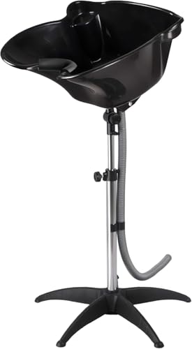 Bac Lave-Tête Portable Noir avec Pied Réglable 94-130 cm – Lave-Tête Coiffure à Domicile et Salon, Appui-Cou Confort, Cuve PP, Tuyau d’Évacuation 120...