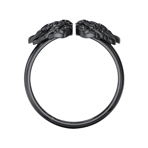 0.50 Ctw Round Cut Gemstone 14K Black Gold Over Angel Wings Wedding Ring For Women's3