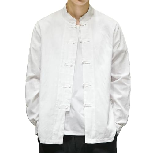 Costume Hanfu homme coton lin blanc M contre l'inconfort saisonnier