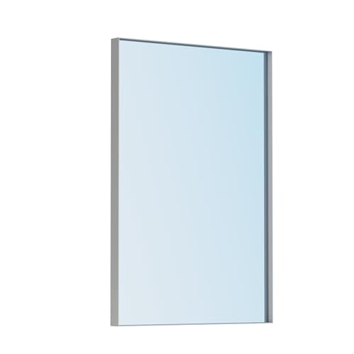 VocalStar 22 x 30 Inch Silver Bathroom Mirror for Wall Square Corner Rectangle Nickel Metal Framed Bathroom Vanity Mirrors 1/4-inch Shatterproof Glass | Ultra-Flush Hanging