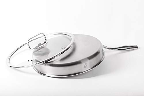 Padella completamente rivestita a tre strati in puro titanio con coperchio in vetro coordinato (24 cm x 4,5 cm)