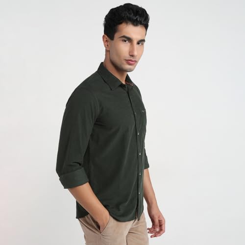 Image of Park Avenue Men Slim Fit Solid Pattern Pure Cotton Semi Cut Away Collar Full Sleeve Casual Shirt