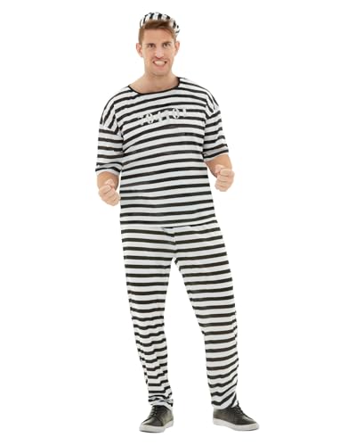 Funidelia | Disfraz De Prisionero Para Hombre Talla L ▶ Ladrón, Preso, Delincuente, Profesiones - Color: Negro - Divertidos Disfraces Y Complementos Para Carnaval Y Halloween