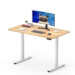 SANODESK 100 x 60cm Electric Standing Desk ONE PIECE Height Adjustable Desk Sit Stand Table Home Office Desk with Memory Smart Pannel for Work (White Frame+ Maple Desktop)
