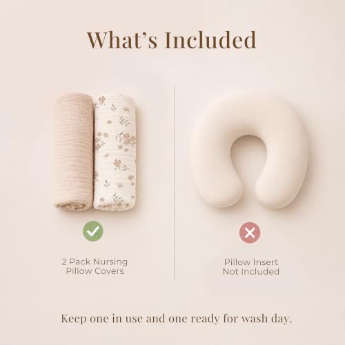 Image of Konssy 2-Pack Muslin Nursing Pillow Covers, Blossom Soft Slipcover for Baby