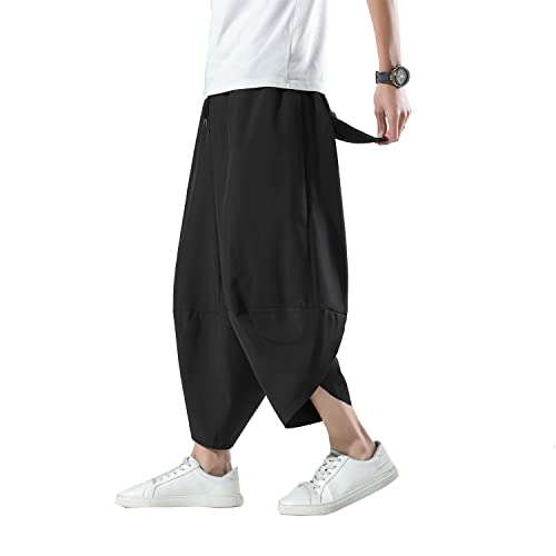 Seidarise Men's Harem Pants, Wide Leg Mens Capris, Summer Linen Pants Japanese Fashion