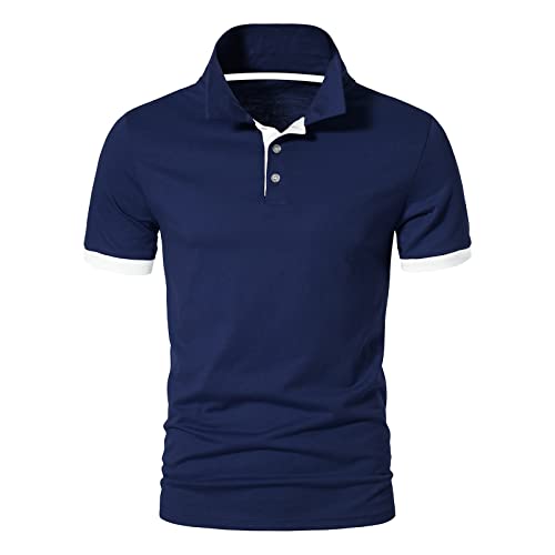 A WATERWANG Men's Short Sleeve Polo Shirts, Slim-fit Cotton Golf Polo Shirts Basic Designed2