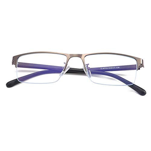 Image of Blue Light Blocking Computer Glasses Metal Semi-Rimless Frame Rectangular Business Gaming Eyeglasses Clear Lens