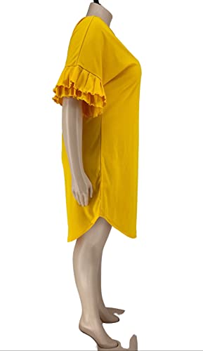 Image of Ekaliy Women's Casual Vintage Ruffle Sleeve Loose Party Midi Plus Size Dress Casual Summer