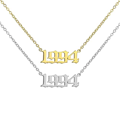2Pcs Birth Year Number Necklace, 1970 to 2005 Pendant Necklace, Personalized Birthday Jewelry (1994)