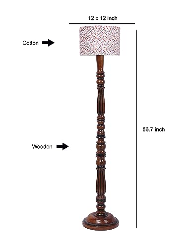 Image of Cotton Shade Floor Lamp with Wooden Base - Height 56 Inches, Colour | Modern Standing Lamp for Living Room, Bedroom, Office | Stylish & Decorative Home Lighting | Elegant Decor