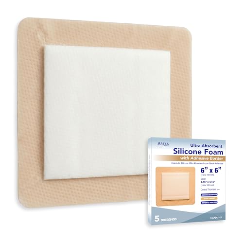 Areza Medical - Silicone Foam with Super-Absorbent Layer - Wound Dressing - Waterproof - with Silicone Adhesive Border - Sterile - 6 x 6 - 5 PCS per Box