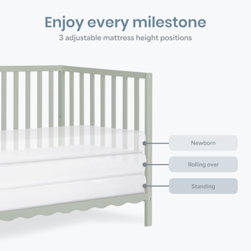 Image of Dream On Me Synergy Wave 5-in-1 Convertible Full Size Baby Crib, Sage Green