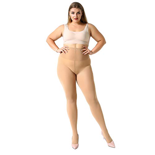 MANZI Women's 2 Pairs Plus Size Control Top Tights Ultra-Soft Panty Hose