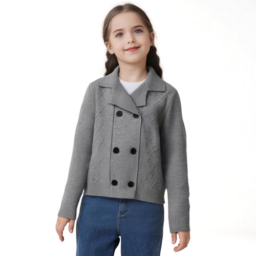 Danny D Boys & Girls' Knitted Peacoat Solid Double Button-Up Knitted Cardigan Kids Long Sleeves Knitwear Coat3
