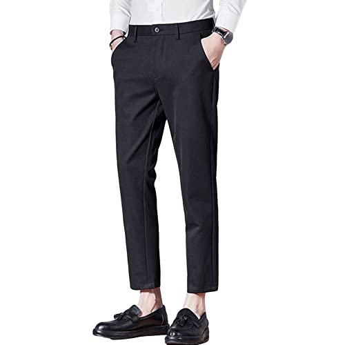 Maiyifu-GJ Men's Slim Fit Stretch Pant Solid Color Skinny Tapered Suit Pant Lightweight Wrinkle Resistant Business Trousers (Black,38)