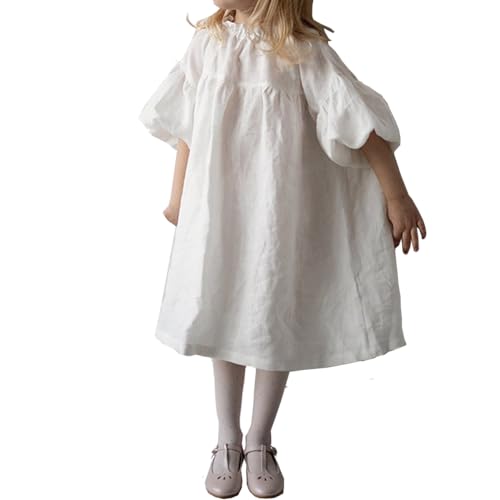 Little Girls Cotton Dress Vintage Casual Lantern Long Sleeve Jumper Skirt