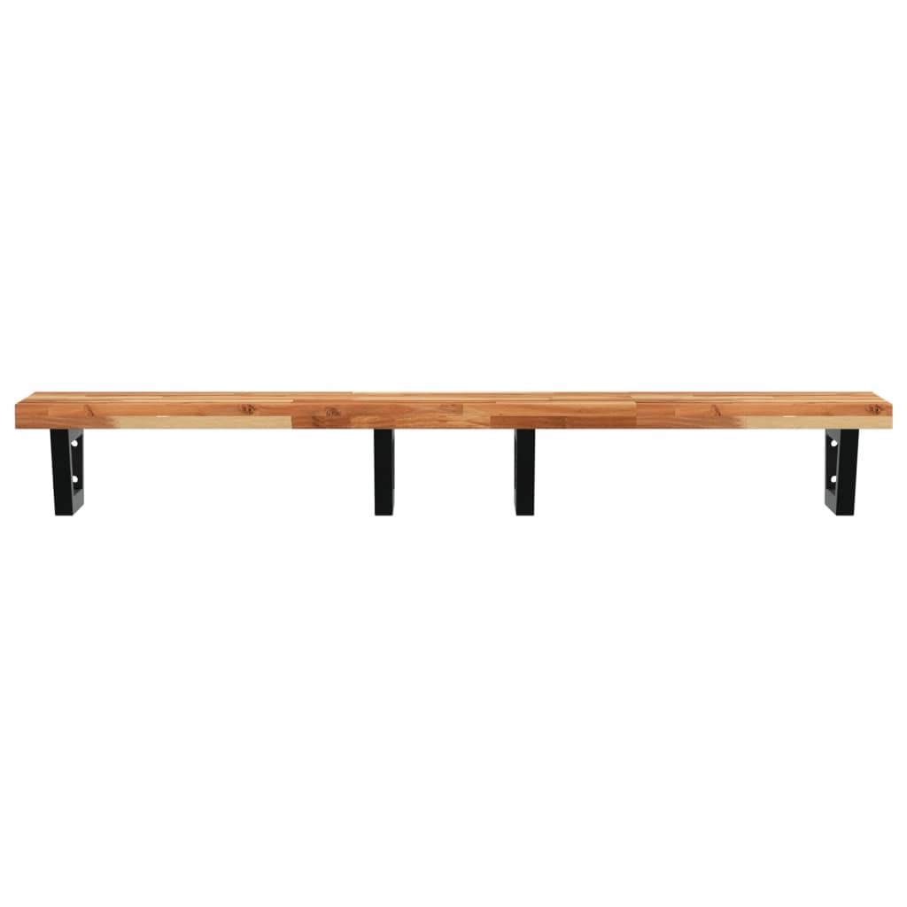 Wandmontage Waschbeckenregal aus Stahl und massivem Akazienholz Schweberegal 120 x 40 cm für Waschplatz Bad Stauraum Konsole Wandhalterung