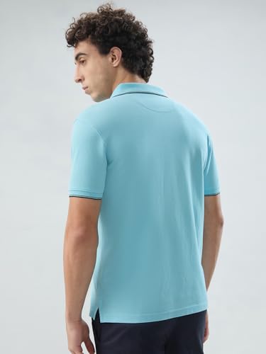 Image of Park Avenue Men Slim Fit Solid Pattern Cotton Polyester Blend Half Sleeve Polo Neck Casual T-Shirt