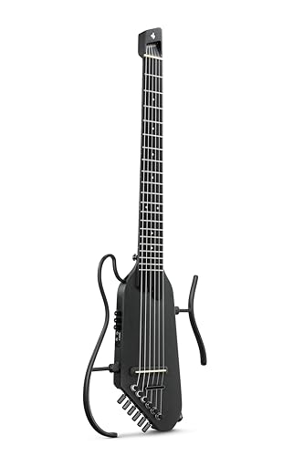 Donner HUSH C Acoustic-Electric Nylon String Classical Guitar– Ultra-Lightweight Travel Guitar with Built-In Tuner, HPS-II Preamp, Headphone Jack & Quick-Release Stand – Black