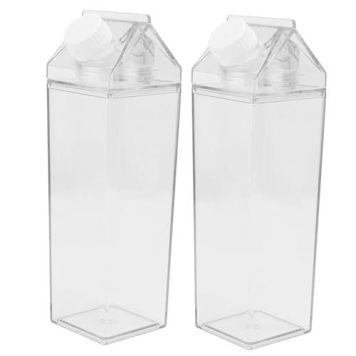 LALAFINA 2個 透明プラスチック防漏牛乳瓶 漏れ防止キャップ付き飲料ボトル ジュース 水 ミルク用ストレージ容器 耐久性ある日常 再利用可能